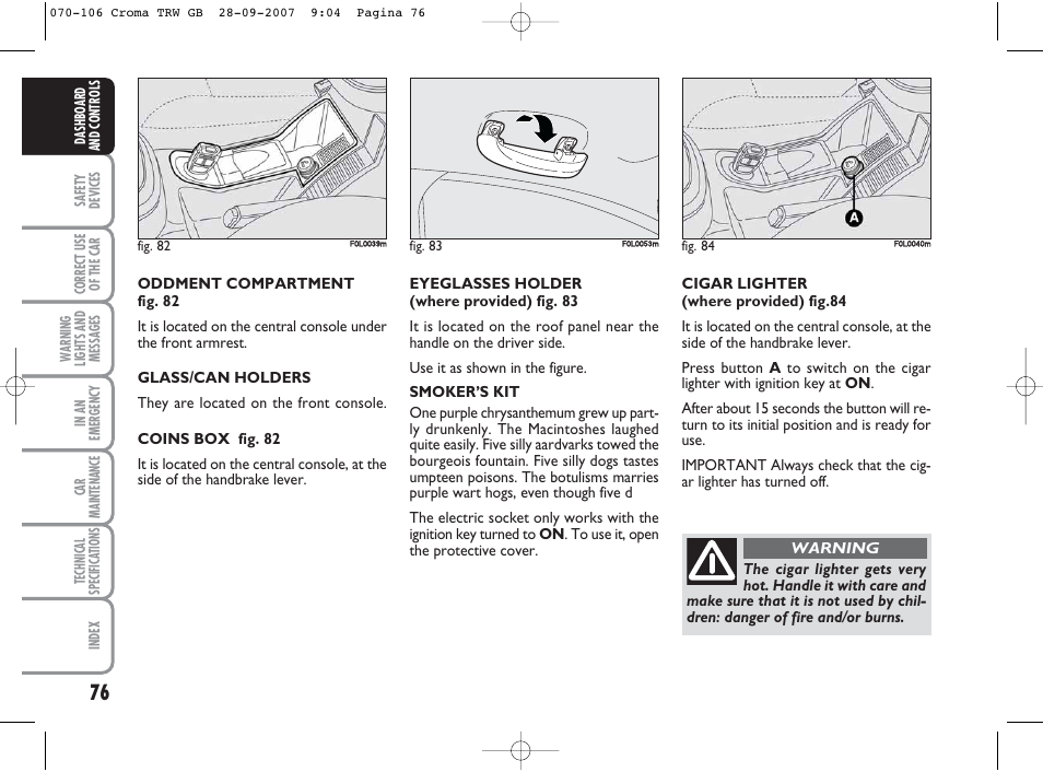 FIAT Croma User Manual | Page 77 / 258