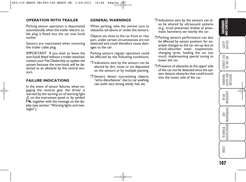 FIAT Bravo User Manual | Page 109 / 263