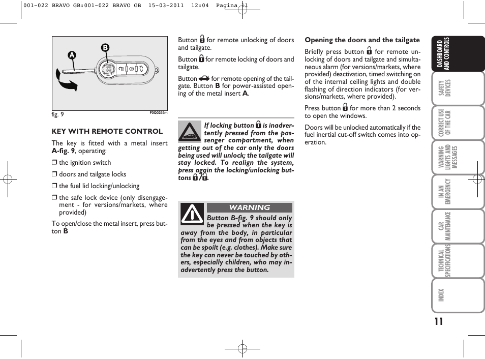 FIAT Bravo User Manual | Page 13 / 263
