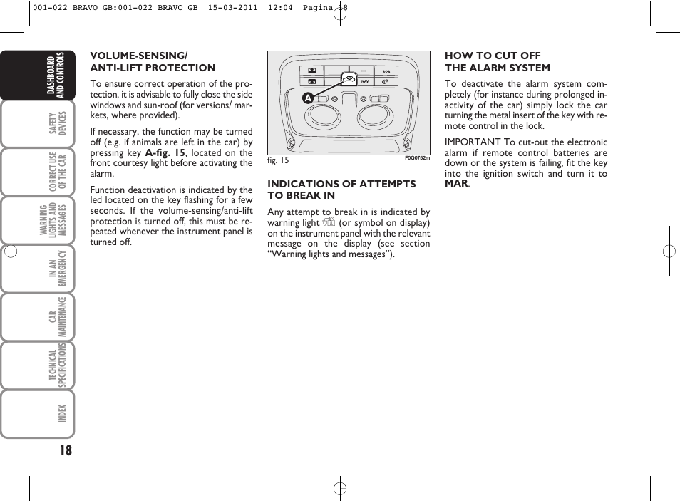 FIAT Bravo User Manual | Page 20 / 263