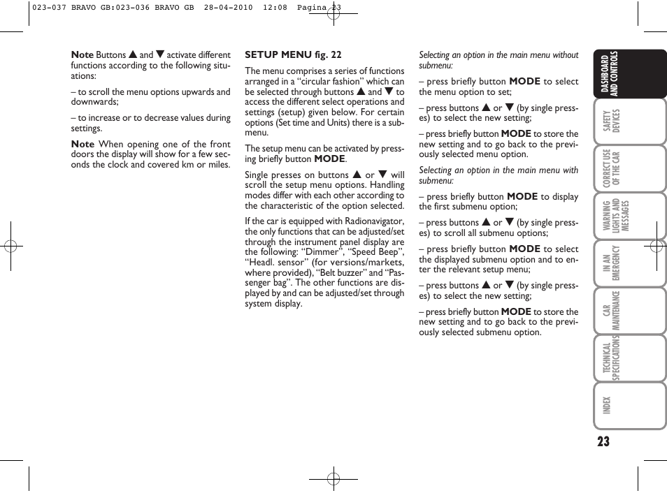 037_bravo_gb | FIAT Bravo User Manual | Page 25 / 263