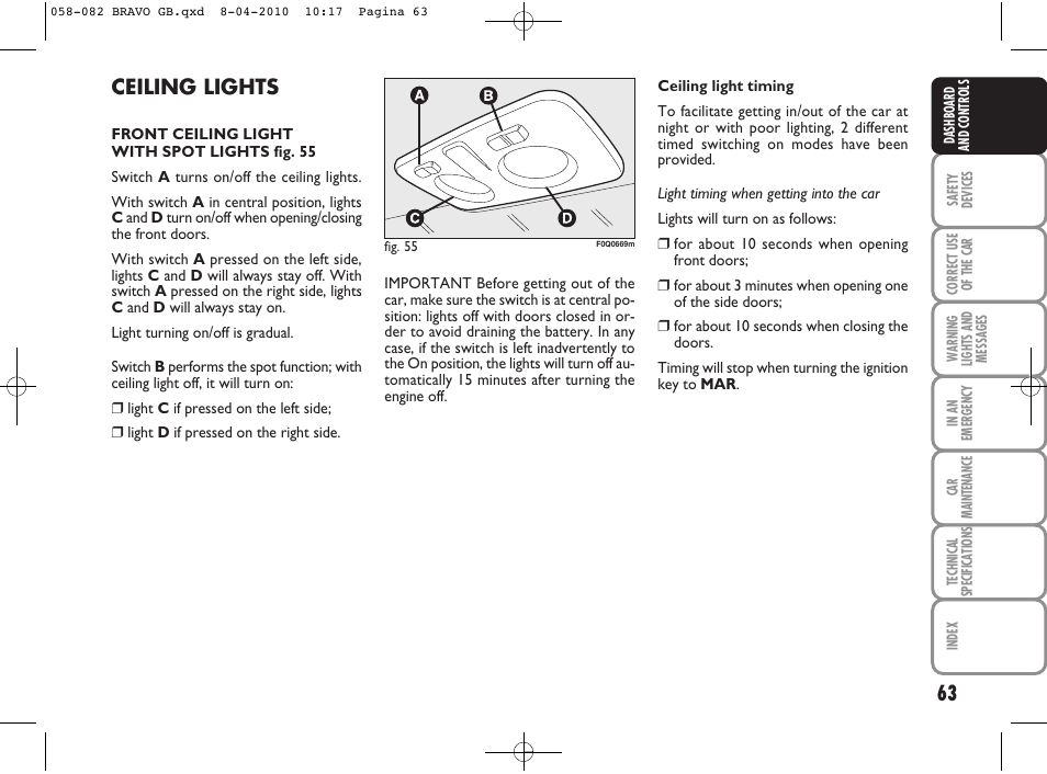 Ceiling lights | FIAT Bravo User Manual | Page 65 / 263