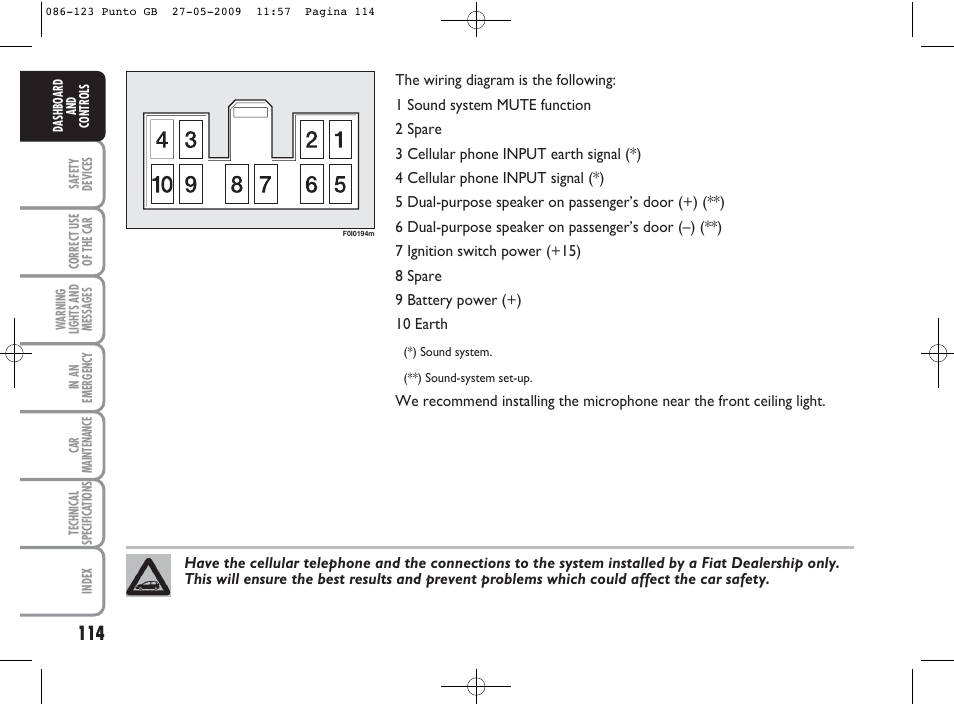 FIAT Punto User Manual | Page 115 / 282