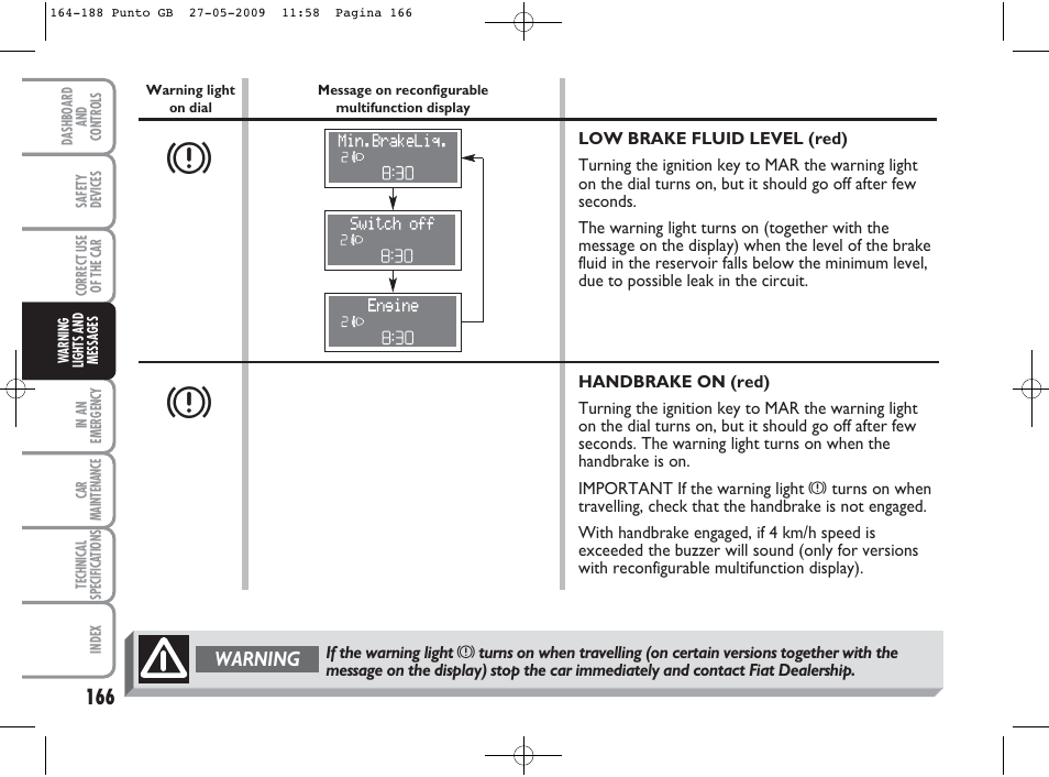 Warning | FIAT Punto User Manual | Page 167 / 282