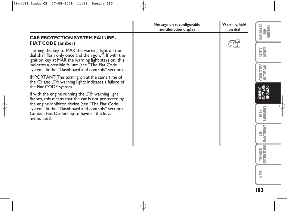 FIAT Punto User Manual | Page 184 / 282