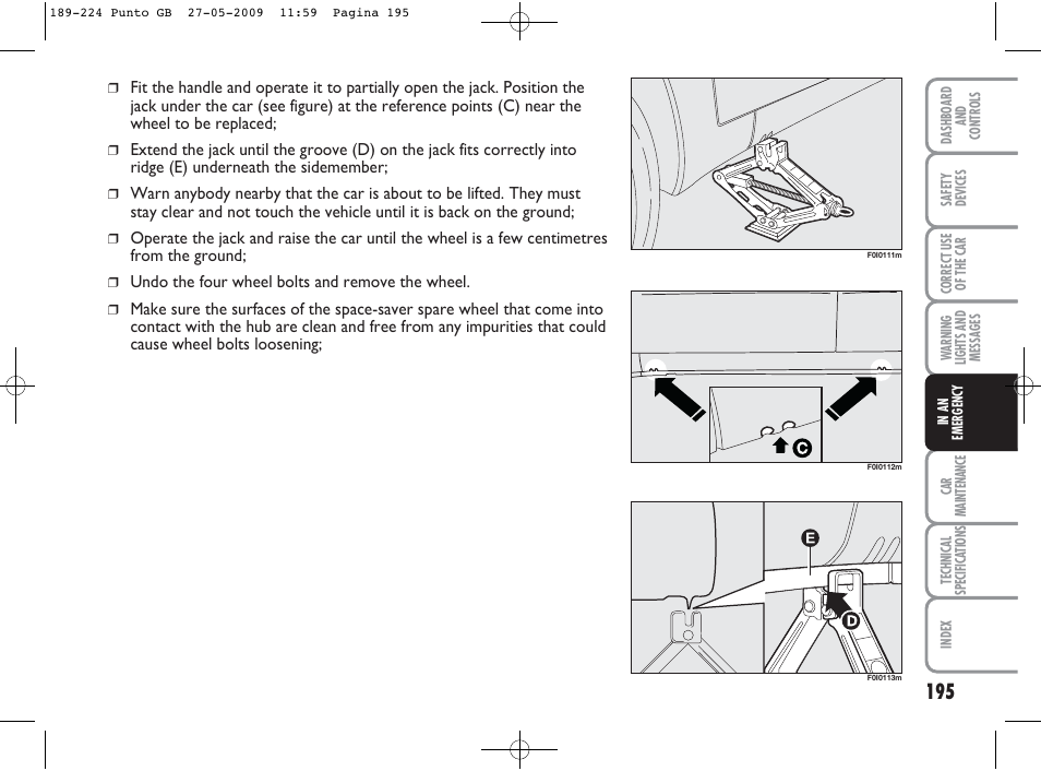 FIAT Punto User Manual | Page 196 / 282