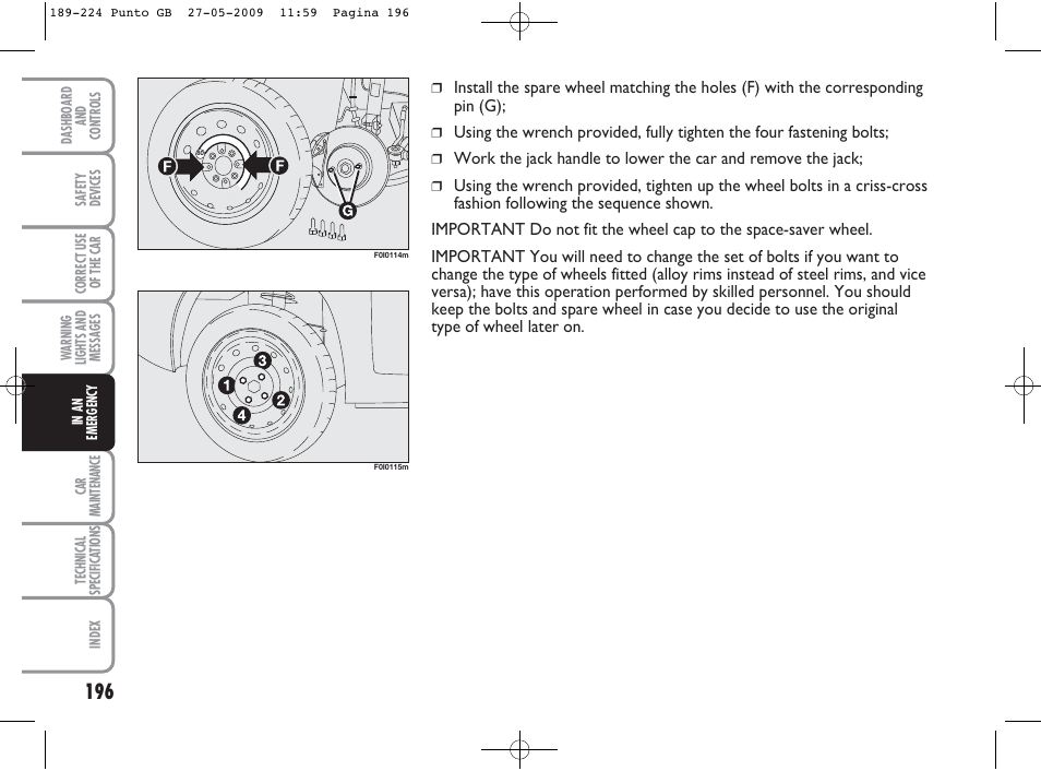FIAT Punto User Manual | Page 197 / 282