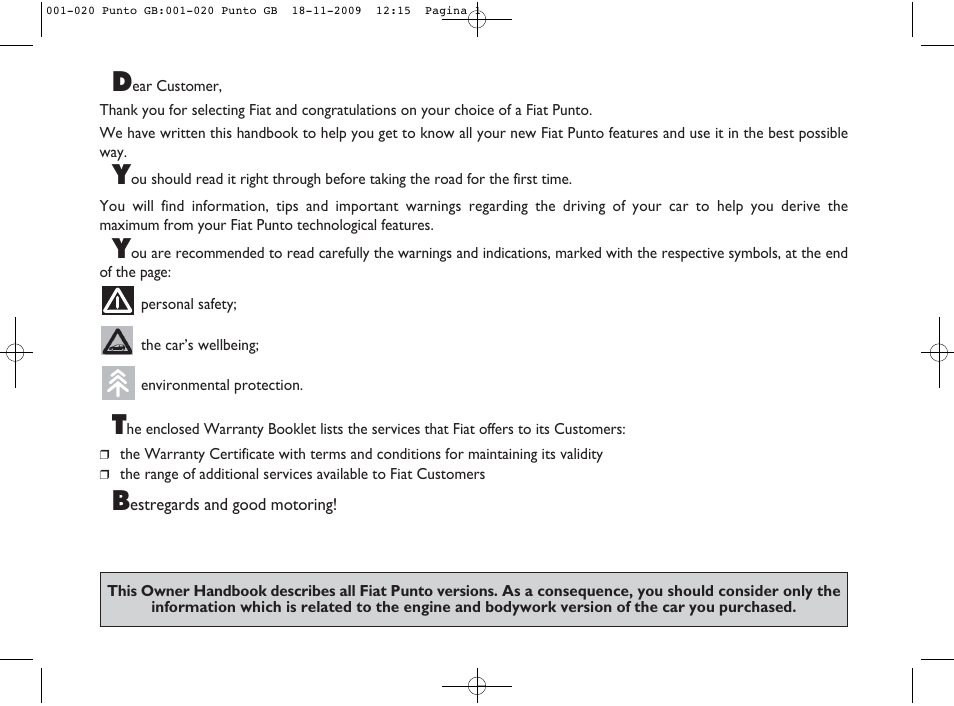 FIAT Punto User Manual | Page 2 / 282