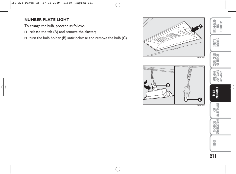 FIAT Punto User Manual | Page 212 / 282