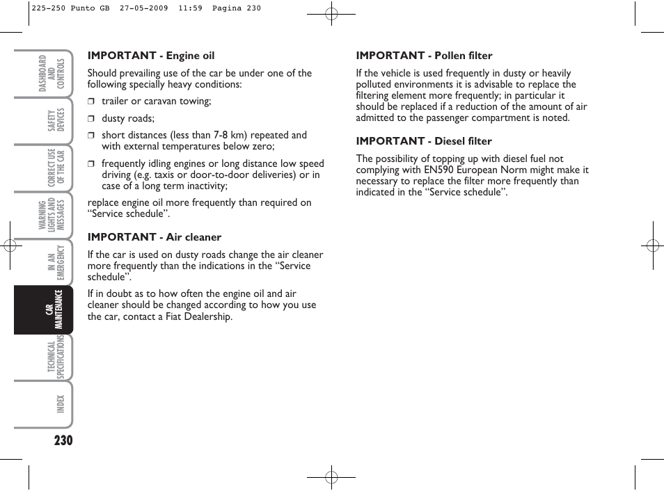 FIAT Punto User Manual | Page 231 / 282