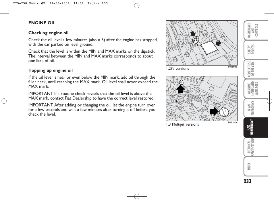 FIAT Punto User Manual | Page 234 / 282