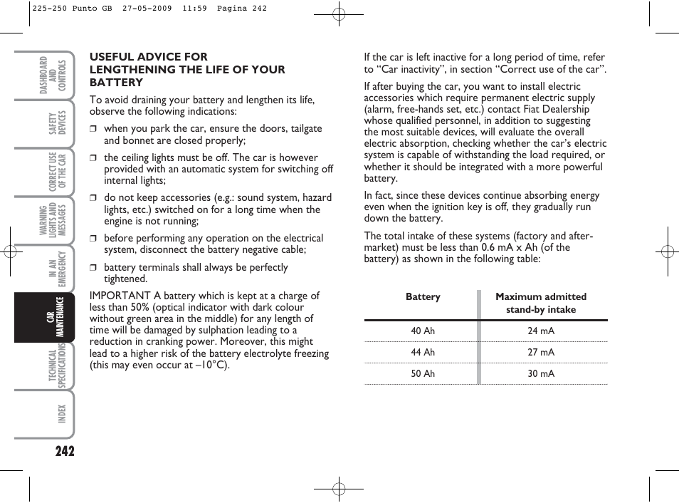 FIAT Punto User Manual | Page 243 / 282