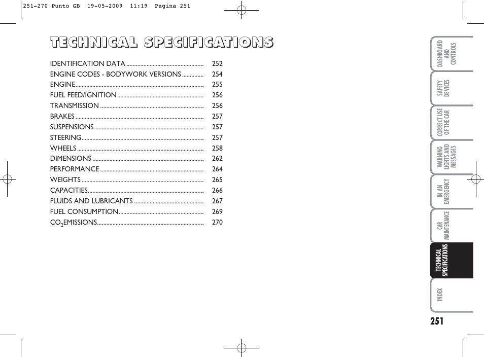 FIAT Punto User Manual | Page 252 / 282
