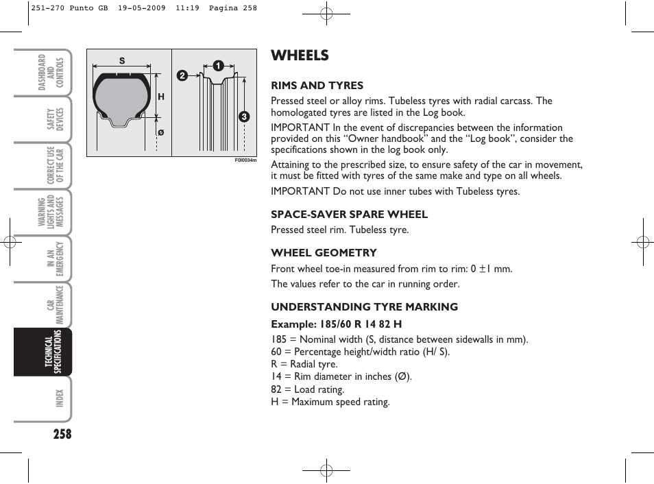 Wheels | FIAT Punto User Manual | Page 259 / 282