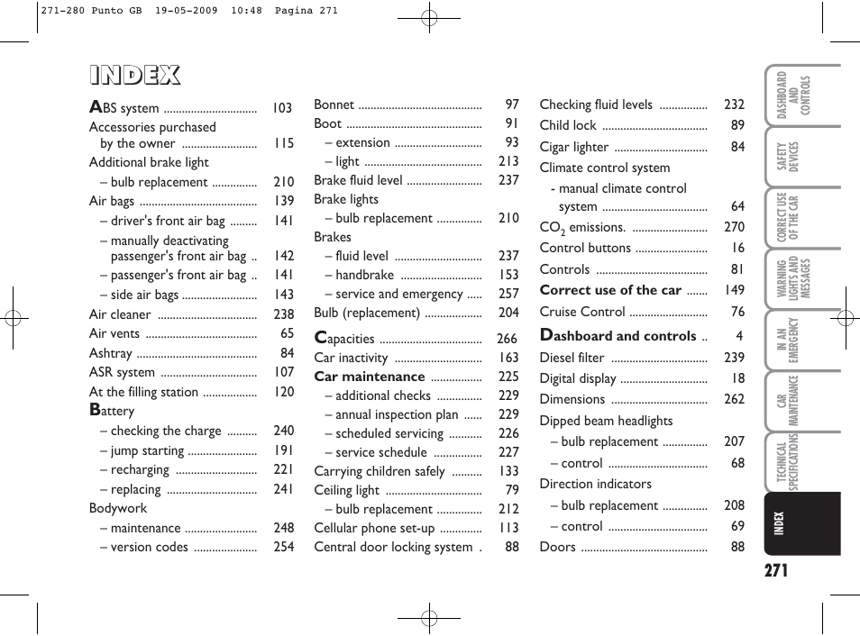 FIAT Punto User Manual | Page 272 / 282
