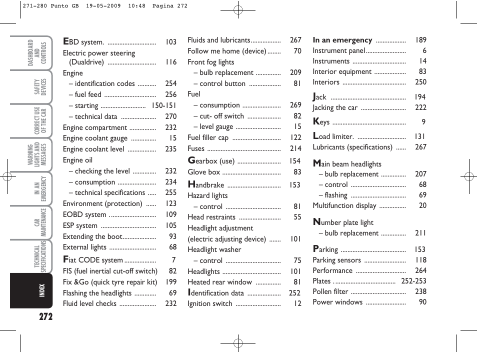 FIAT Punto User Manual | Page 273 / 282