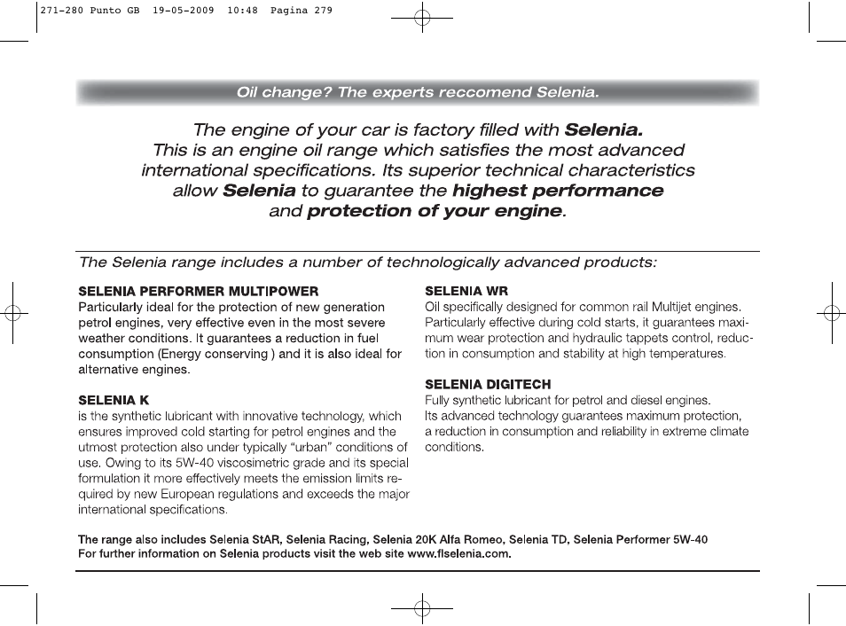FIAT Punto User Manual | Page 280 / 282