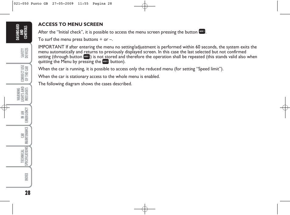 FIAT Punto User Manual | Page 29 / 282