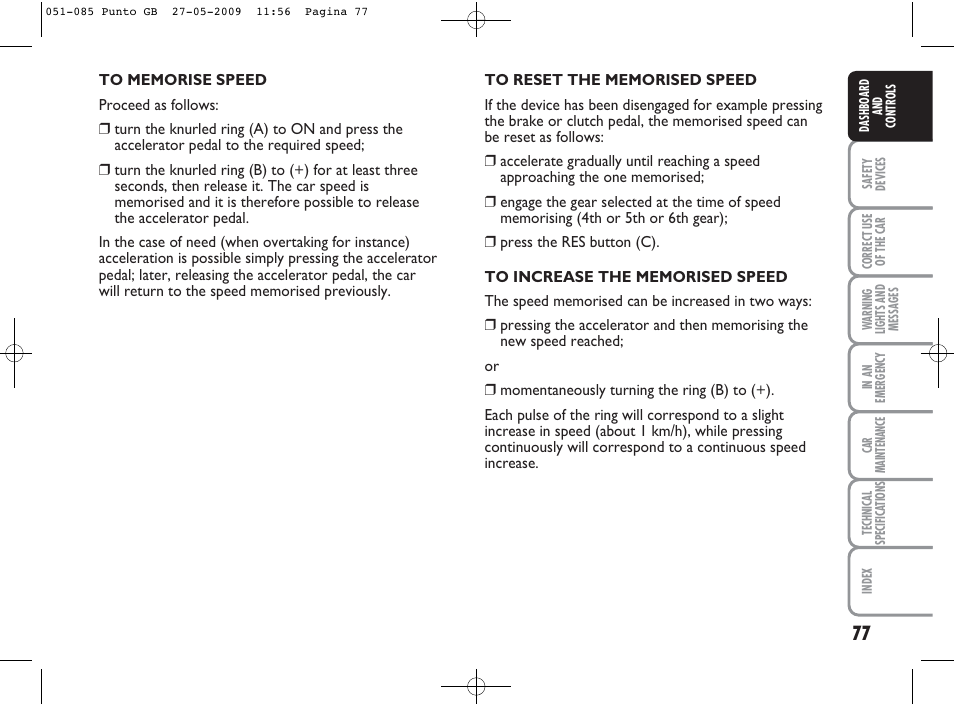 FIAT Punto User Manual | Page 78 / 282