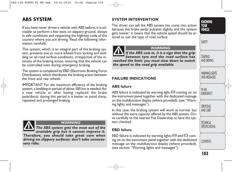 FIAT Punto Evo User Manual | Page 104 / 270