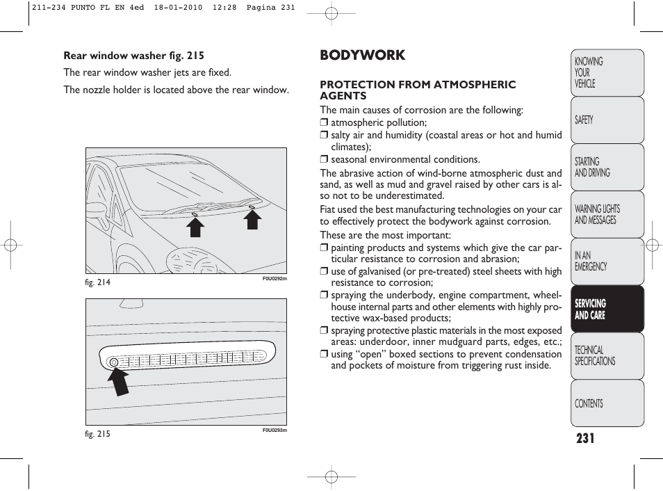 Bodywork | FIAT Punto Evo User Manual | Page 232 / 270