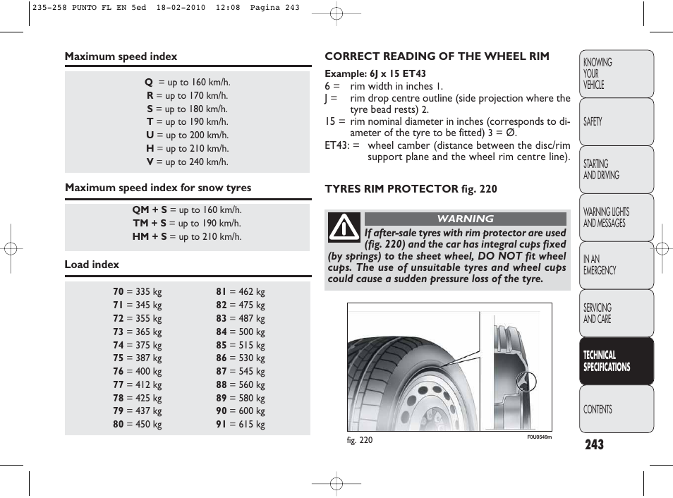 FIAT Punto Evo User Manual | Page 244 / 270