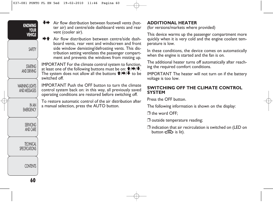 FIAT Punto Evo User Manual | Page 61 / 270