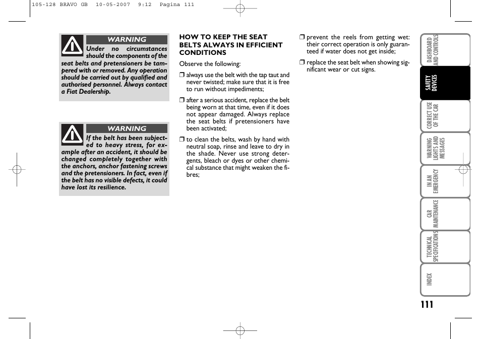 FIAT Bravo User Manual | Page 112 / 246