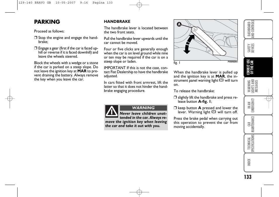 Parking | FIAT Bravo User Manual | Page 134 / 246