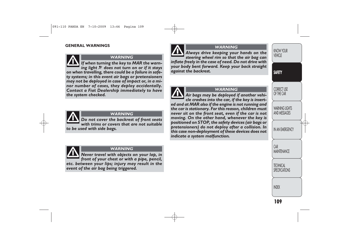 FIAT Panda Classic User Manual | Page 110 / 226