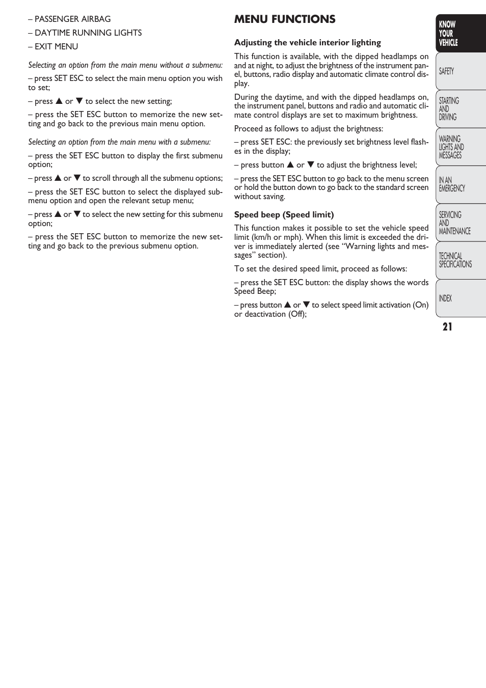 FIAT Nuovo Doblo' Panorama User Manual | Page 22 / 274
