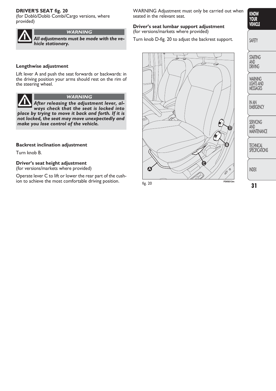 FIAT Nuovo Doblo' Panorama User Manual | Page 32 / 274