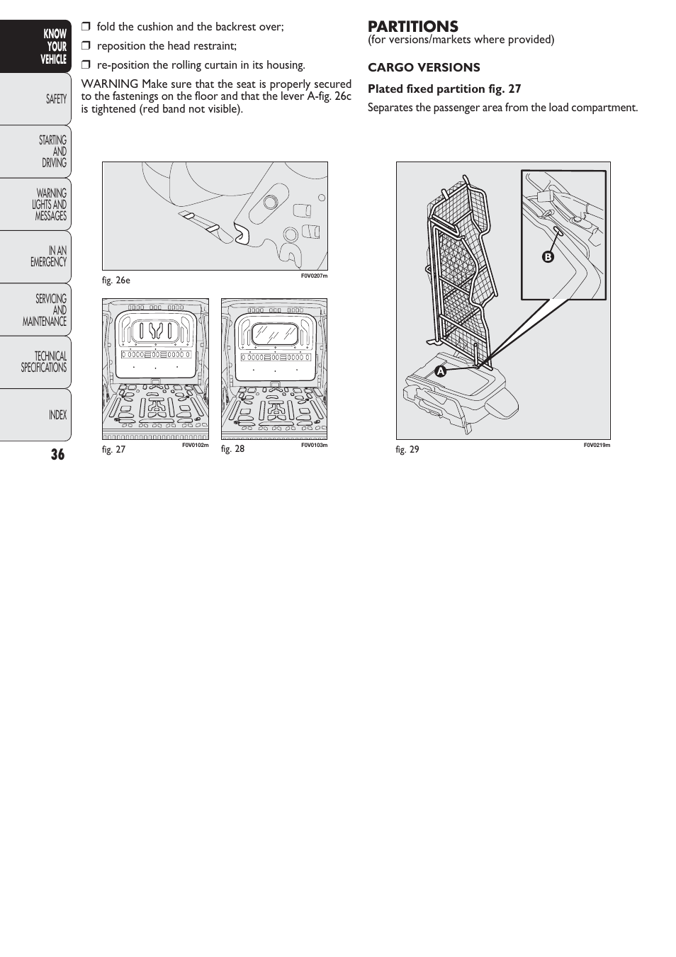 Partitions | FIAT Nuovo Doblo' Panorama User Manual | Page 37 / 274