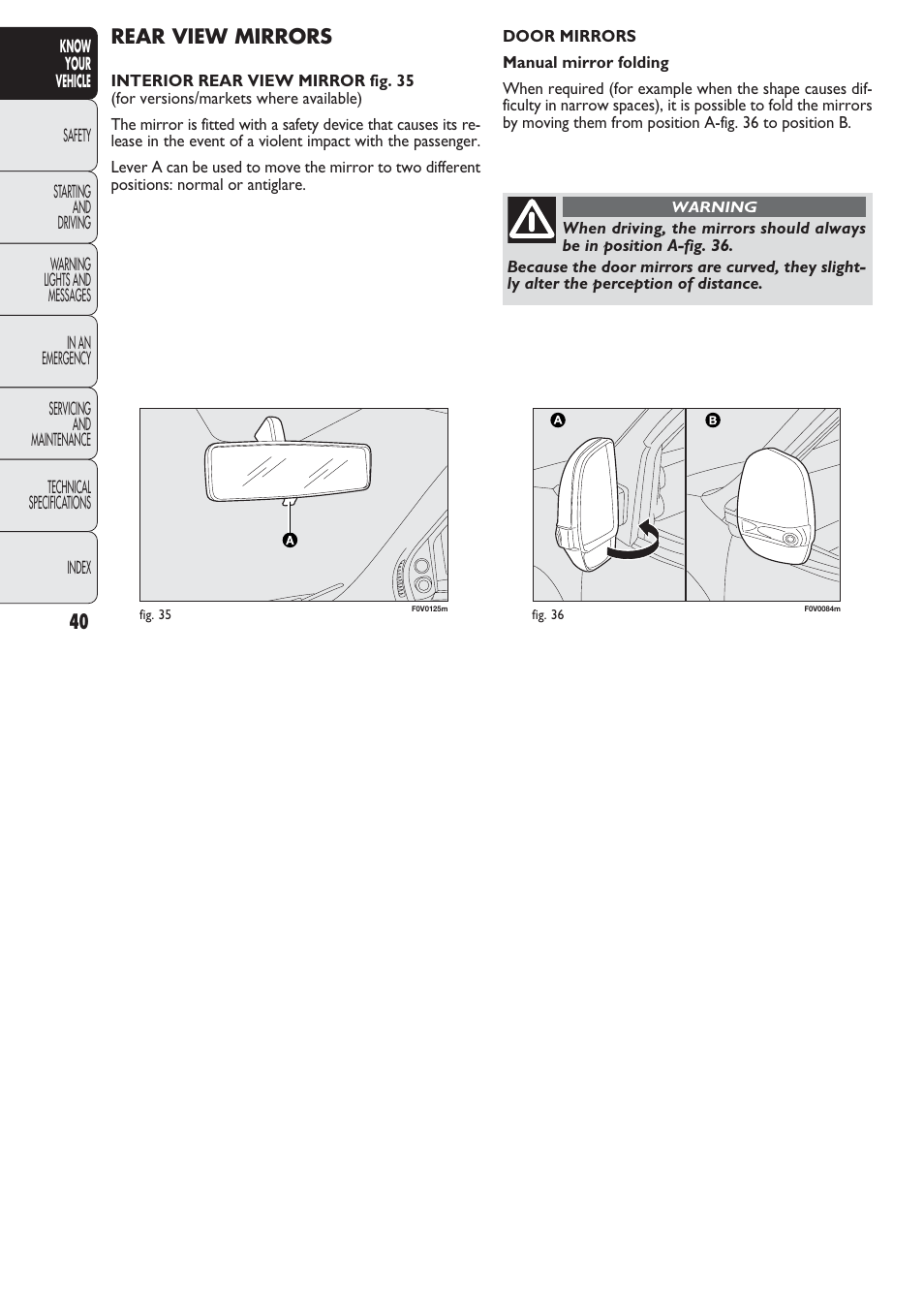 Rear view mirrors | FIAT Nuovo Doblo' Panorama User Manual | Page 41 / 274