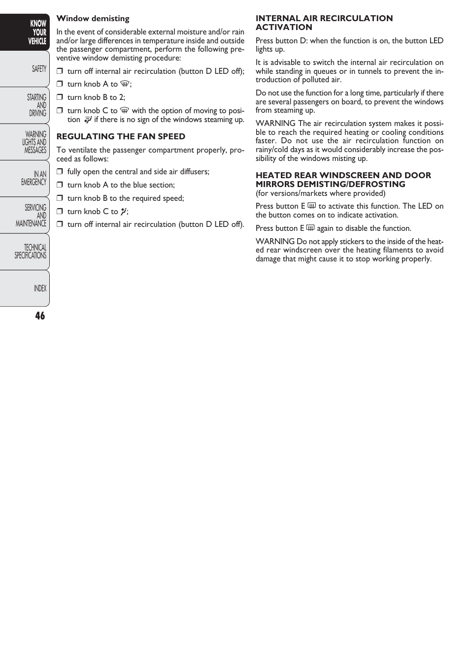 FIAT Nuovo Doblo' Panorama User Manual | Page 47 / 274