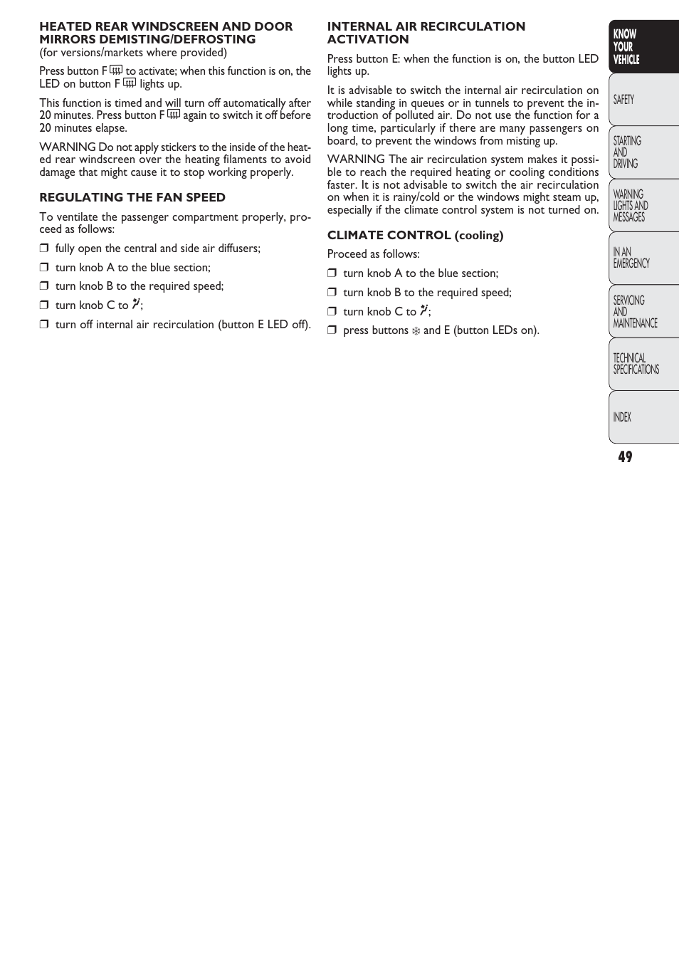 FIAT Nuovo Doblo' Panorama User Manual | Page 50 / 274