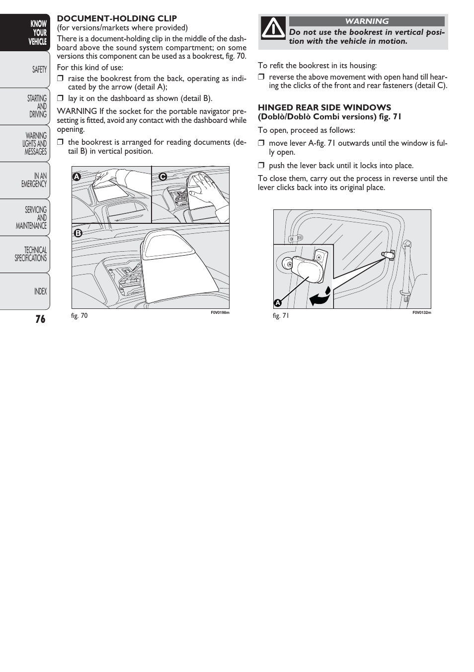 FIAT Nuovo Doblo' Panorama User Manual | Page 77 / 274