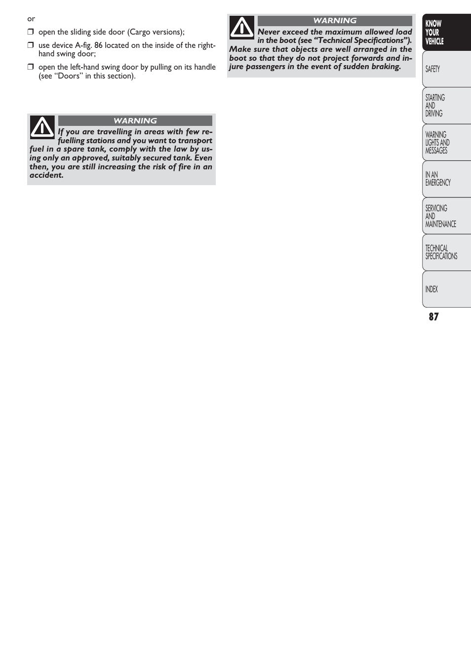 FIAT Nuovo Doblo' Panorama User Manual | Page 88 / 274