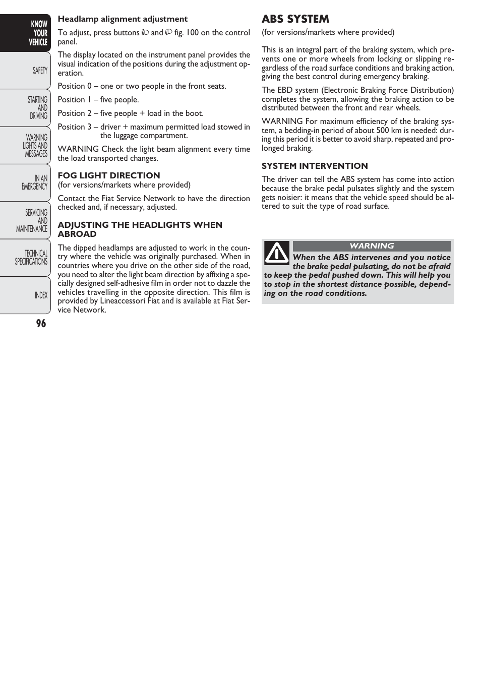 FIAT Nuovo Doblo' Panorama User Manual | Page 97 / 274