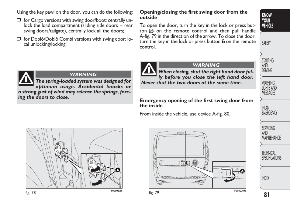 FIAT Nuovo Doblo' Panorama User Manual | Page 85 / 283