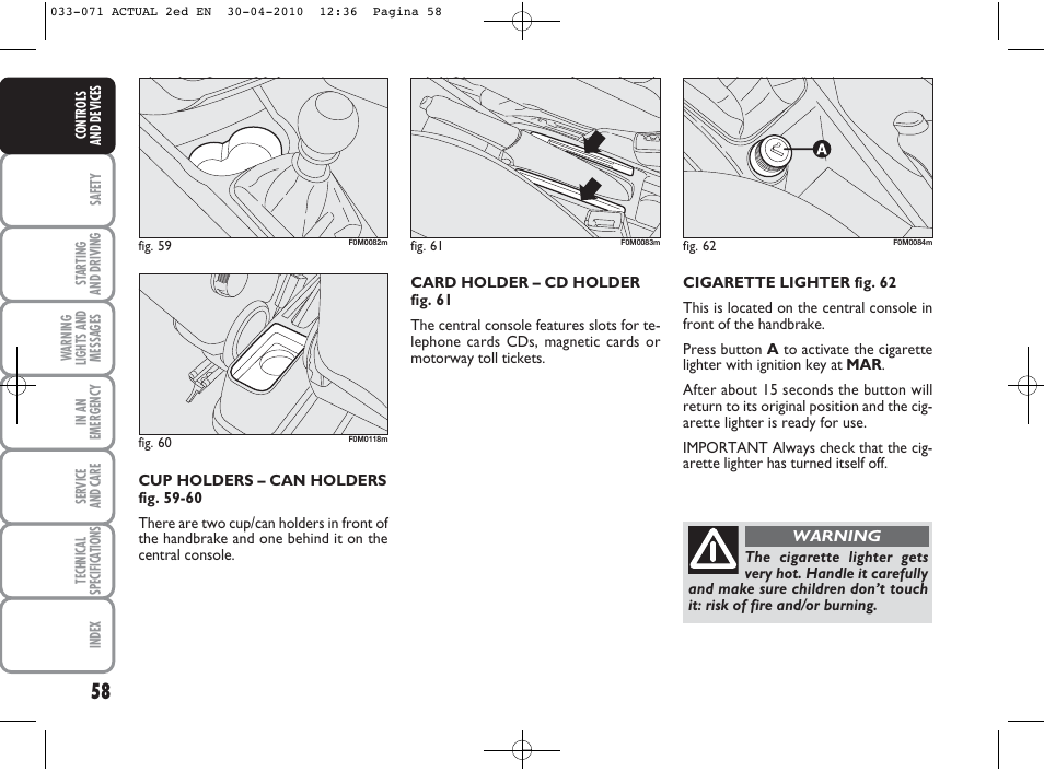 FIAT Grande Punto Actual User Manual | Page 59 / 216