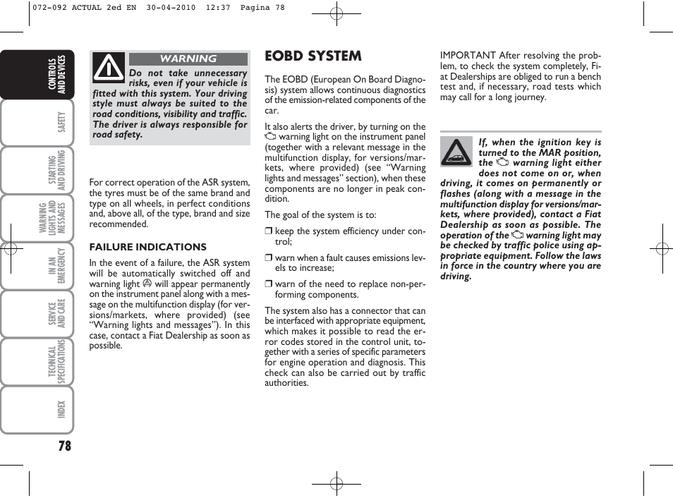 Eobd system | FIAT Grande Punto Actual User Manual | Page 79 / 216