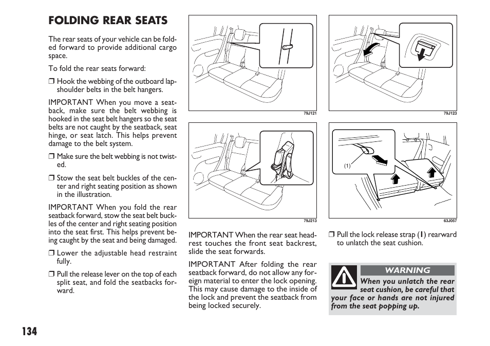Folding rear seats | FIAT Sedici User Manual | Page 135 / 270