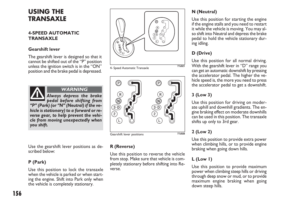Using the transaxle | FIAT Sedici User Manual | Page 157 / 270