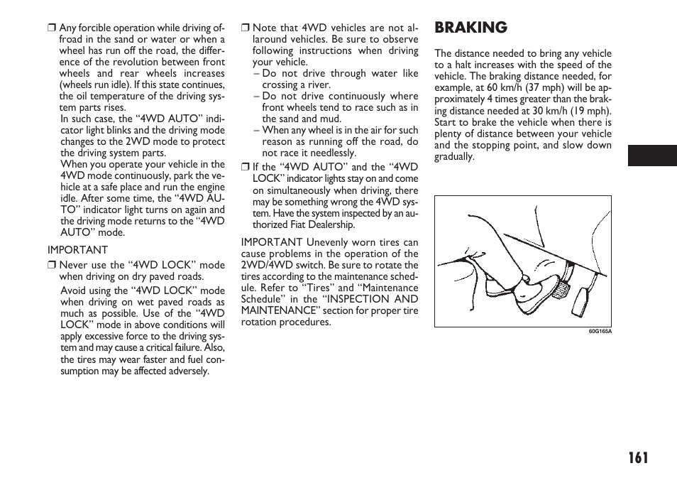 Braking | FIAT Sedici User Manual | Page 162 / 270