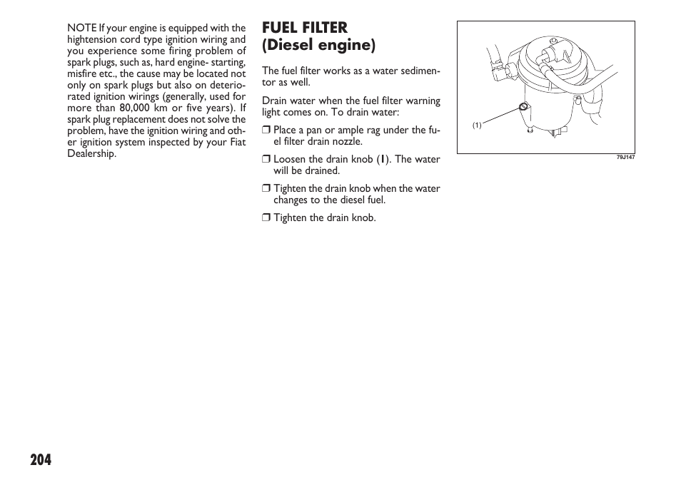 Fuel filter (diesel engine) | FIAT Sedici User Manual | Page 205 / 270