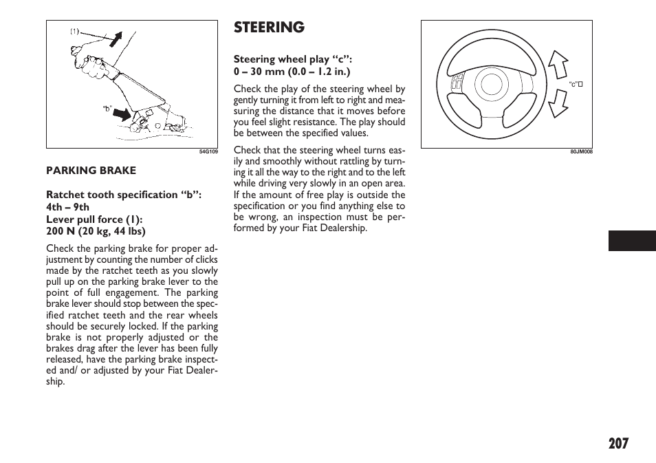 207 steering | FIAT Sedici User Manual | Page 208 / 270