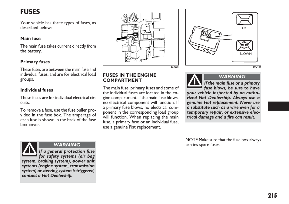 Fuses | FIAT Sedici User Manual | Page 216 / 270