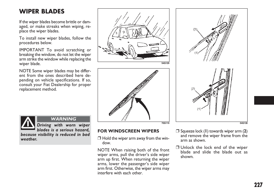 Wiper blades | FIAT Sedici User Manual | Page 228 / 270