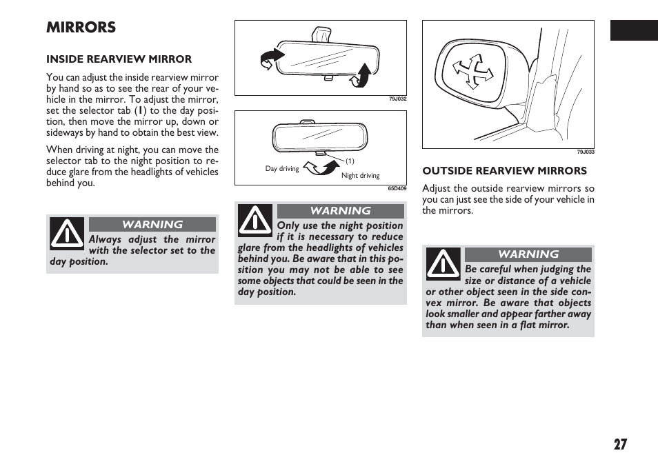 27 mirrors | FIAT Sedici User Manual | Page 28 / 270
